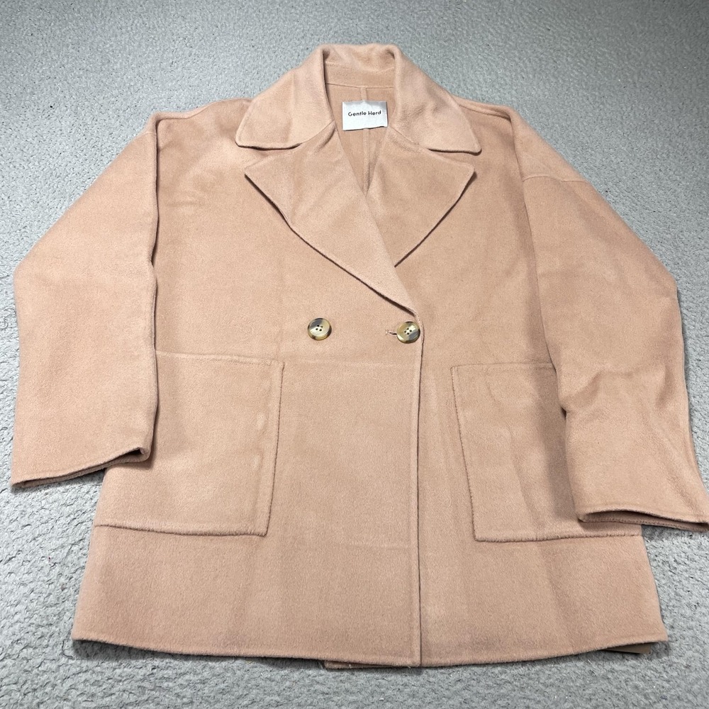 Gentle‎ Herd Coat Womens XL Salmon 100% Wool Pea Coat Button Front Pockets
